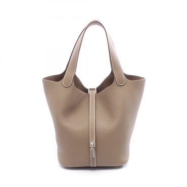 HERMES Picotin Lock MM tote Handbag K Taurillon Clemence Etoupe Grey SHW Used