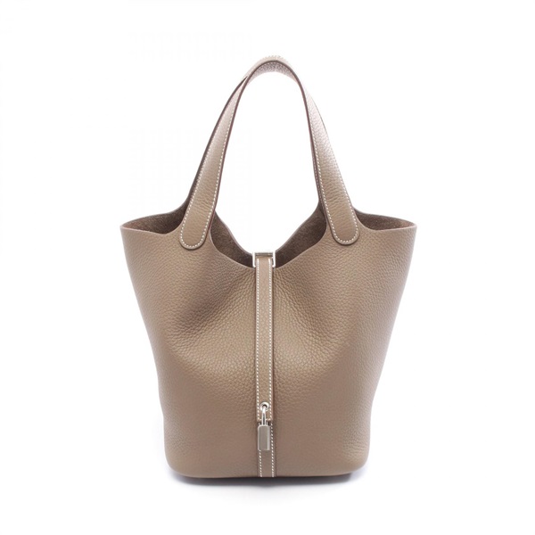HERMES Picotin Lock MM tote Handbag K Taurillon Clemence Etoupe Grey SHW Used