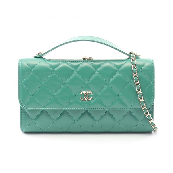 CHANEL Matelasse Chain Shoulder Crossbody Bag Wallet WOC leather Green GHW Used