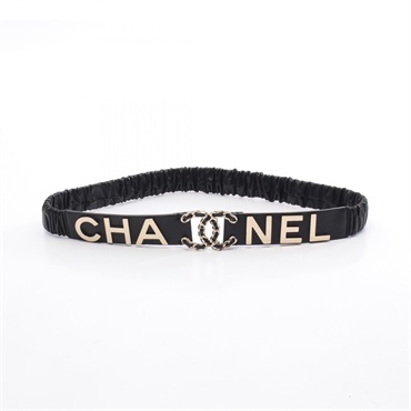 CHANEL COCO Mark logo belt leather Black GHW Used Women CC