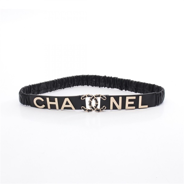 CHANEL COCO Mark logo belt leather Black GHW Used Women CC