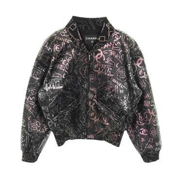 CHANEL Blouson Jacket #36 Lambskin leather silk Black Multicolor Used Women CC