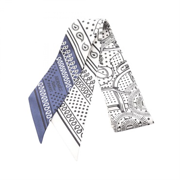HERMES Twilly Eperon d'Or Bandana Scarf Foulard wrap silk soie Navy Black White
