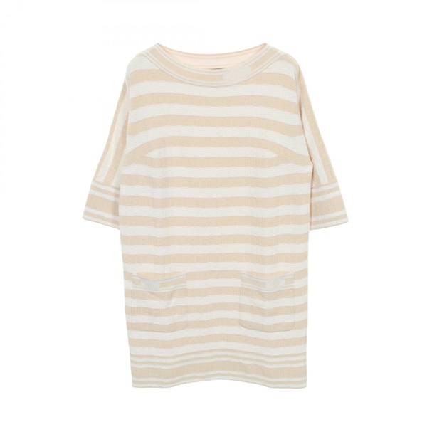 CHANEL COCO Mark Dress cotton Viscose Beige White #38 Used Women