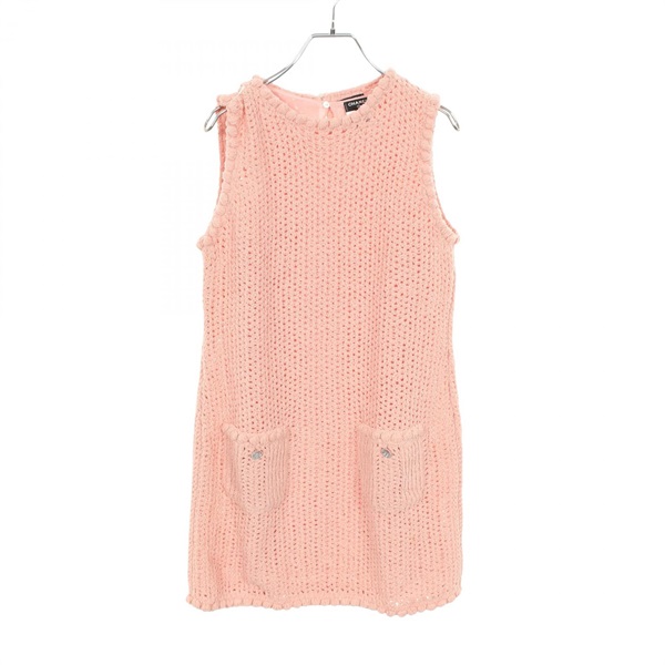 CHANEL COCO Mark button Dress P55744K07297 cotton Nylon Pink Used Women size 40