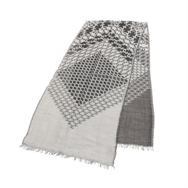 CHANEL COCO Mark Stole Scarf silk cashmere Black Beige Used Women