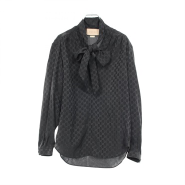 GUCCI GG pattern blouse #38 shirt tie 740513 silk Black Used Women