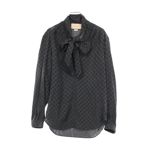 GUCCI GG pattern blouse #38 shirt tie 740513 silk Black Used Women