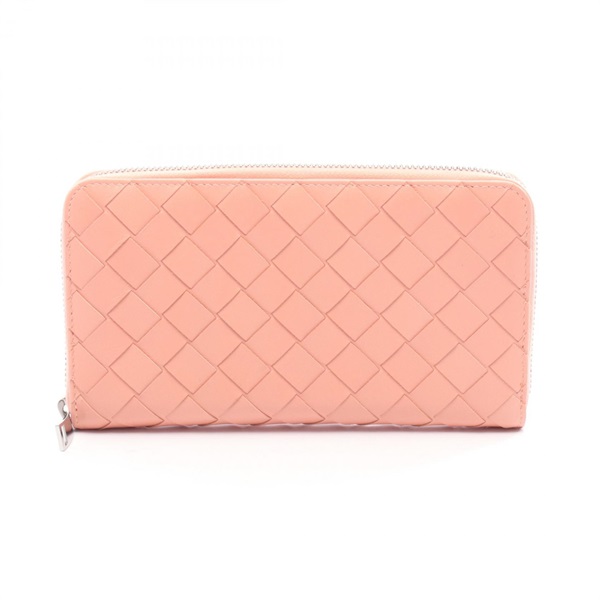BOTTEGA VENETA Intrecciato Around zip long wallet purse leather Pink Used Women