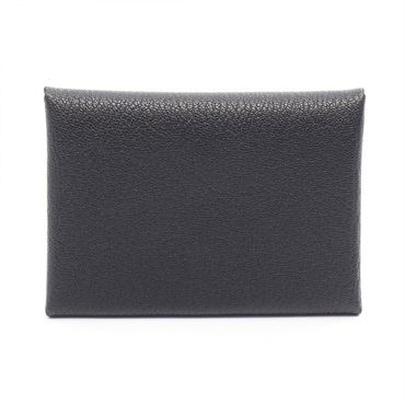 HERMES Calvi duo Coin purse wallet Card case holder K Chevre leather Black SHW