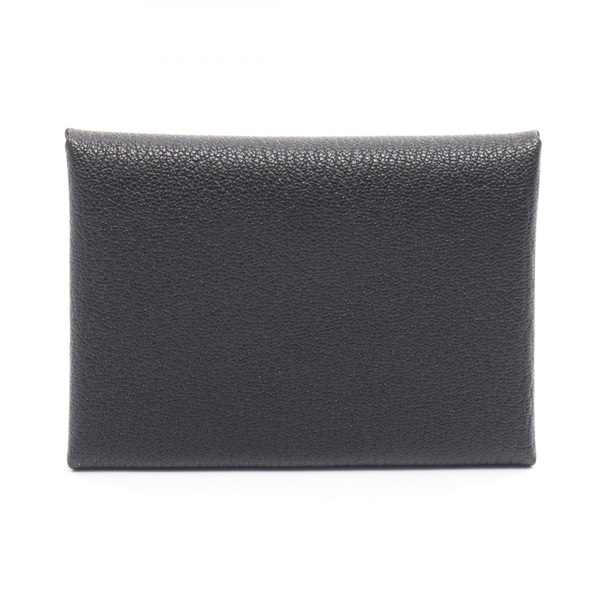 HERMES Calvi duo Coin purse wallet Card case holder K Chevre leather Black SHW