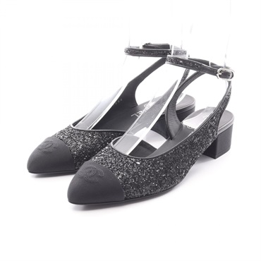 CHANEL COCO Mark pumps shoes #38 G37594 leather Fabric Black Women CC