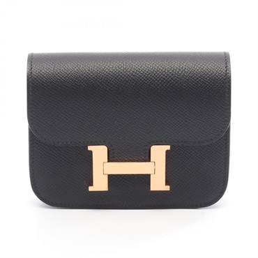 HERMES Constance Slim Bi-fold wallet purse Z Epsom leather Black GHW Used Women