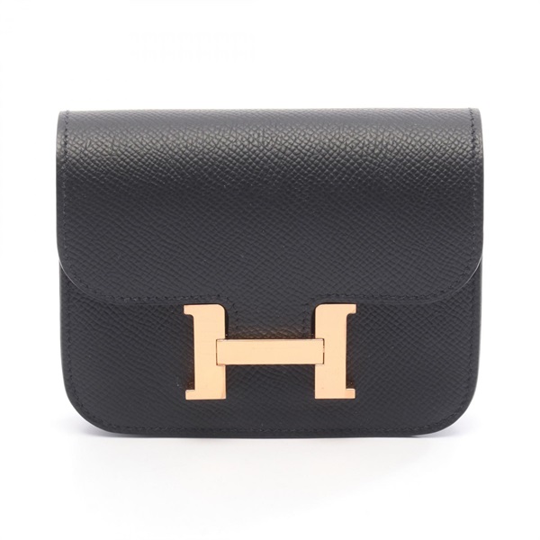 HERMES Constance Slim Bi-fold wallet purse Z Epsom leather Black GHW Used Women