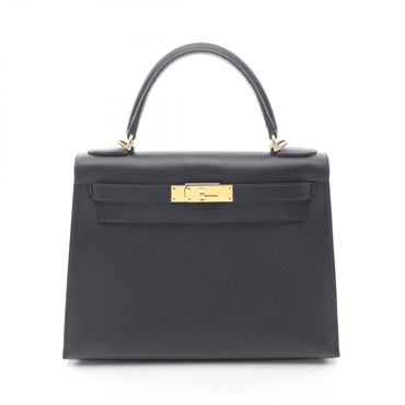 HERMES Kelly 28 shoulder Handbag Y Outside Stitched Epsom leather Black Used GHW