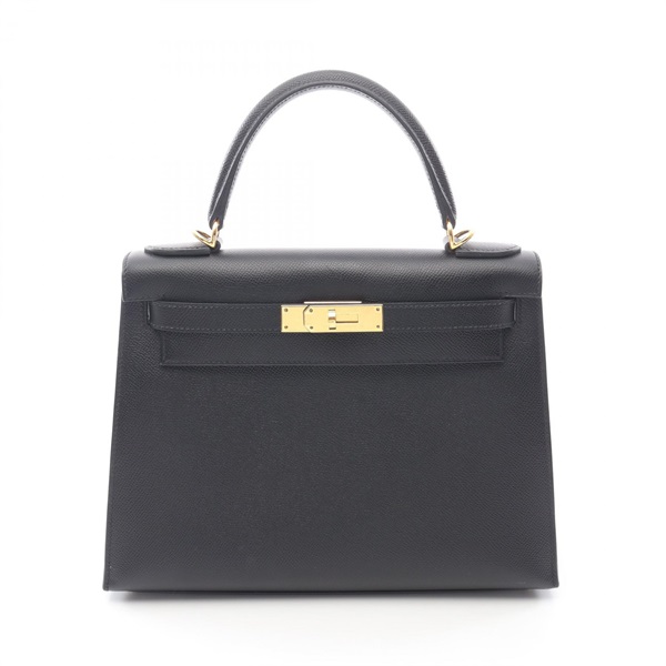 HERMES Kelly 28 shoulder Handbag Y Outside Stitched Epsom leather Black Used GHW