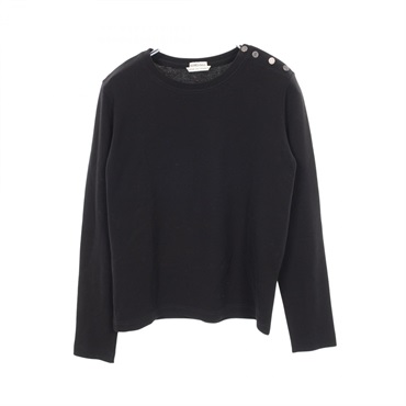 HERMES Serie button Long-sleeved T-shirt cotton Black Used Women #36