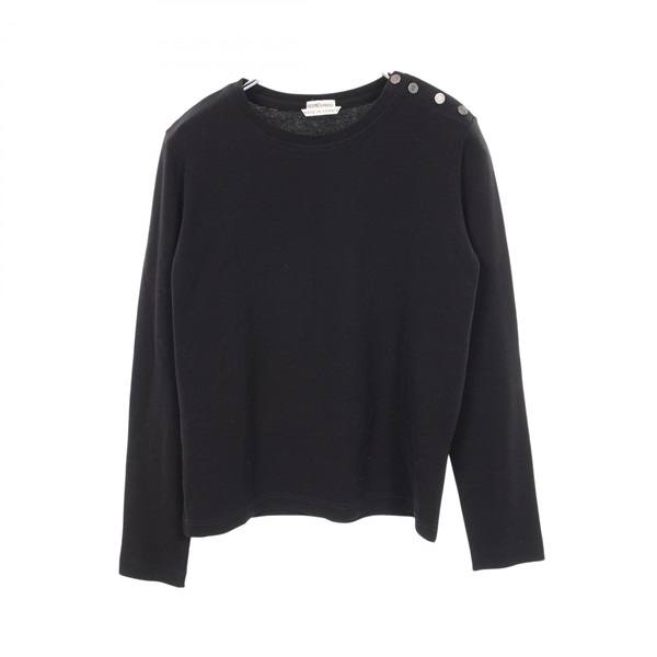 HERMES Serie button Long-sleeved T-shirt cotton Black Used Women #36