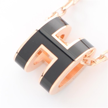 HERMES MINI POP H Necklace Pendant 40cm Gold Plated Black Used