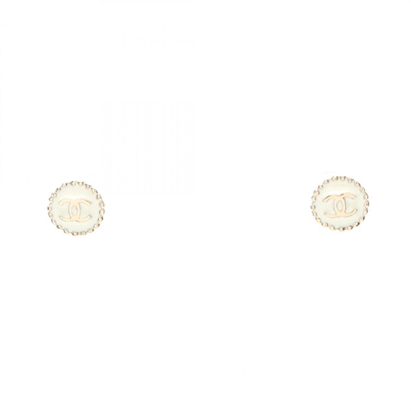 CHANEL COCO Mark Pierced earrings Gold Plated White Used Women CC