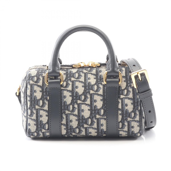 Dior GROOVE 16 Mini Jacquard Shoulder Handbag canvas leather Beige Navy Used