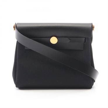 HERMES Herbag Zip Mini Shoulder Crossbody Bag K canvas leather Black GHW Women