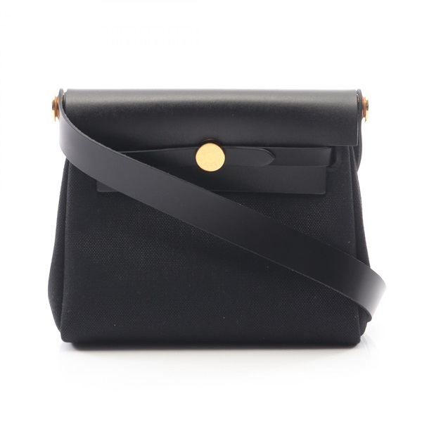 HERMES Herbag Zip Mini Shoulder Crossbody Bag K canvas leather Black GHW Women