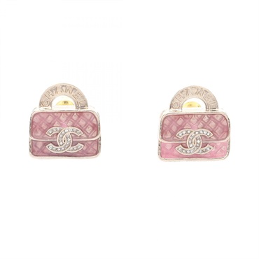 CHANEL COCO Mark Pierced earrings Gold Plated Rhinestone Pink Clear Used Women