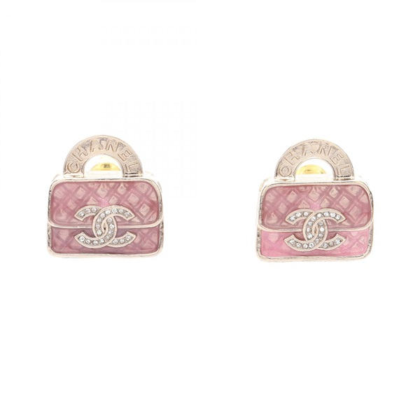 CHANEL COCO Mark Pierced earrings Gold Plated Rhinestone Pink Clear Used Women