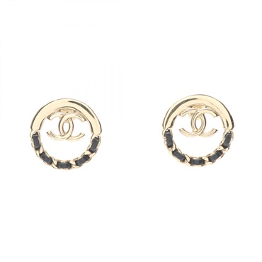 CHANEL COCO Mark Pierced earrings Gold Plated Black Used Women CC