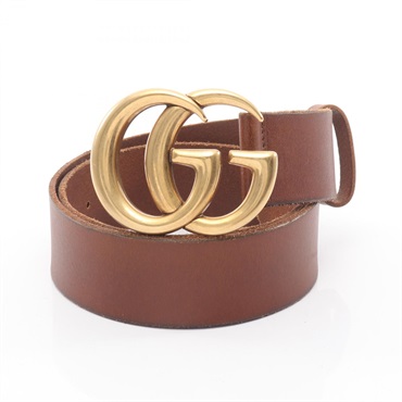 GUCCI Double G belt ceinture 70cm leather Brown Used Women