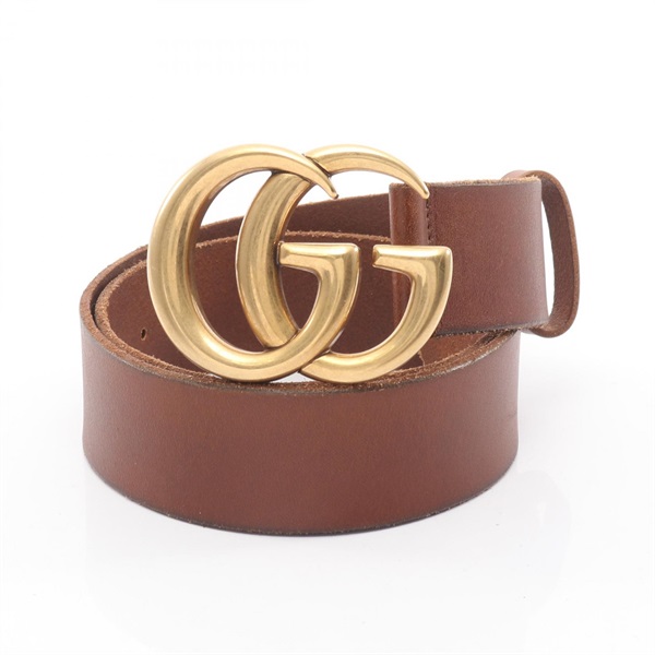 GUCCI Double G belt ceinture 70cm leather Brown Used Women