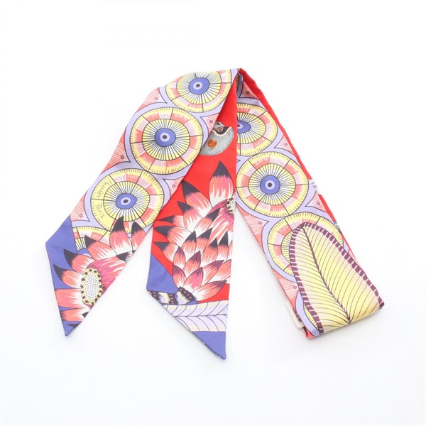 HERMES Twilly The Savana Dance tie Scarf stole wrap echarpe silk Purple Red