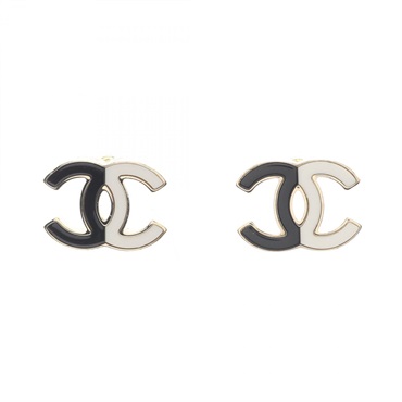 CHANEL COCO Mark Pierced earrings Gold Plated Black White Used Women CC
