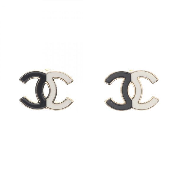 CHANEL COCO Mark Pierced earrings Gold Plated Black White Used Women CC