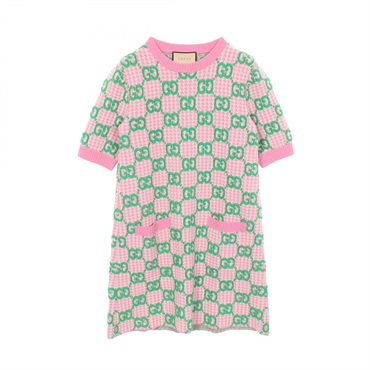 GUCCI GG pattern Dress 731014 wool Pink Green #S Used Women