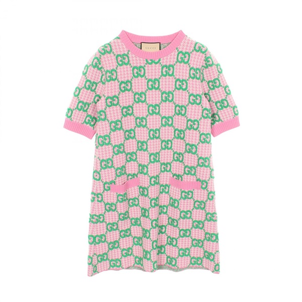 GUCCI GG pattern Dress 731014 wool Pink Green #S Used Women