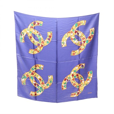 CHANEL COCO Mark Scarf wrap stole foulard silk Navy Multicolor Used Women CC