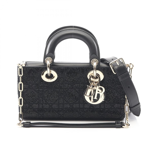Dior Lady D-Joy Small Chain Shoulder crossbody Handbag leather Black Used Women