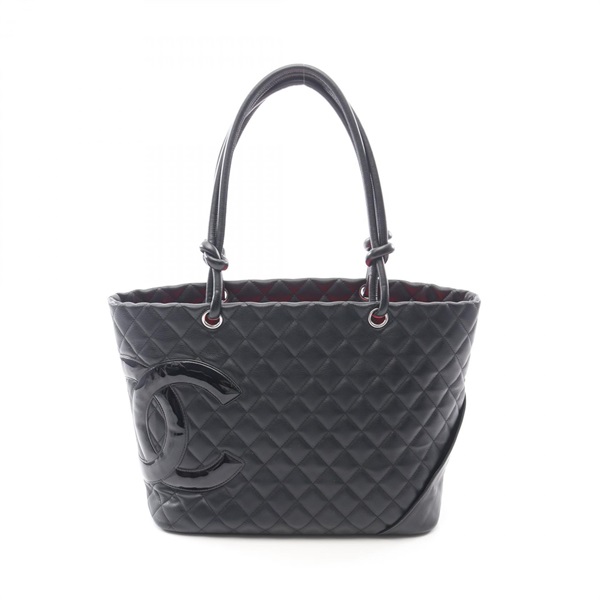 CHANEL Cambon Line Large Shoulder Tote Bag leather Black Used Women CC Coco