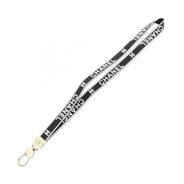CHANEL COCO Mark Strap canvas Gold Plated Black White Used Women CC logo