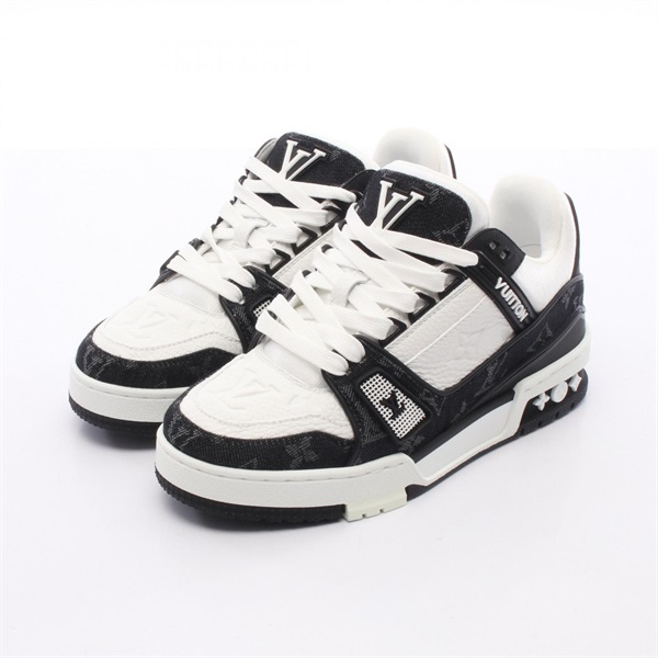 LOUIS VUITTON LV Trainer Line sneakers shoes #1.5 leather Monogram Denim White