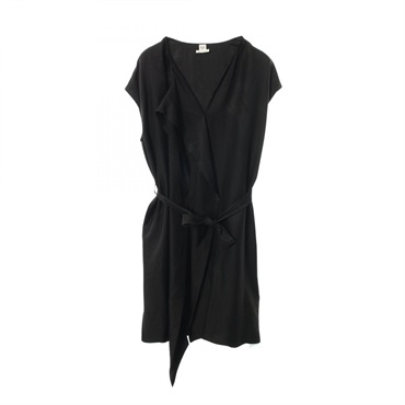 HERMES Lavalliere neck dress #40 sleeveless tunic silk Black Used Women