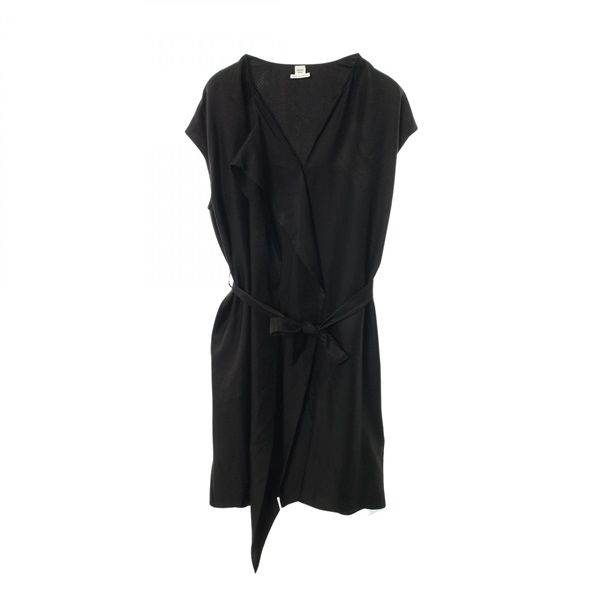 HERMES Lavalliere neck dress #40 sleeveless tunic silk Black Used Women