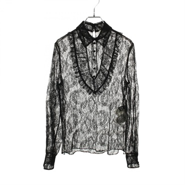 FENDI All-lace Blouse Shirt #38 FS7351AD9L cotton Nylon Black Used Women