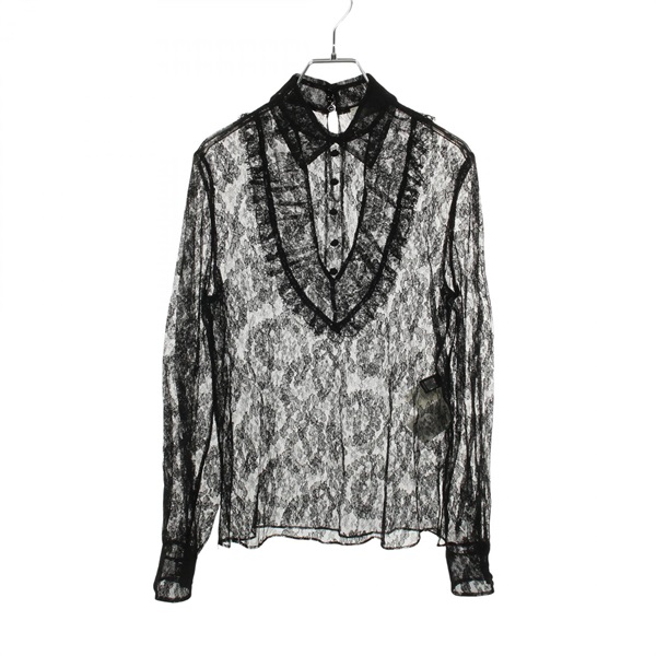 FENDI All-lace Blouse Shirt #38 FS7351AD9L cotton Nylon Black Used Women
