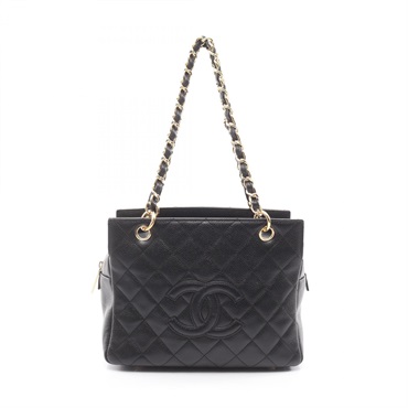 CHANEL Matelasse Chain Shoulder Bag Grained calf leather Black Used Women GHW CC