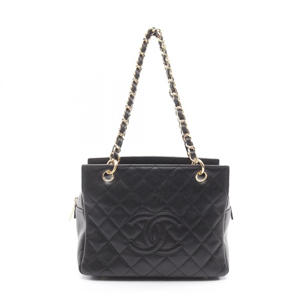 CHANEL Matelasse Chain Shoulder Bag Grained calf leather Black Used Women GHW CC
