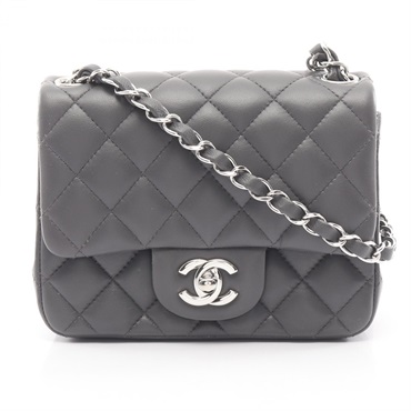CHANEL Mini Matelasse Shoulder Bag A35200 Lamb sheep leather Gray Used SHW