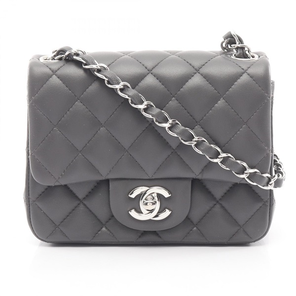 CHANEL Mini Matelasse Shoulder Bag A35200 Lamb sheep leather Gray Used SHW
